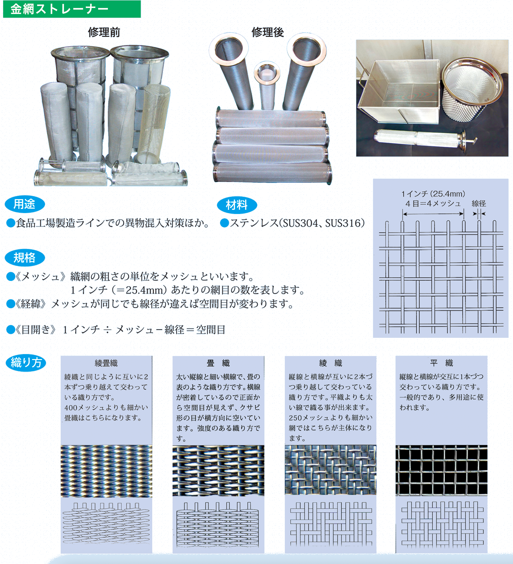 ストレーナー張替え・新規製作